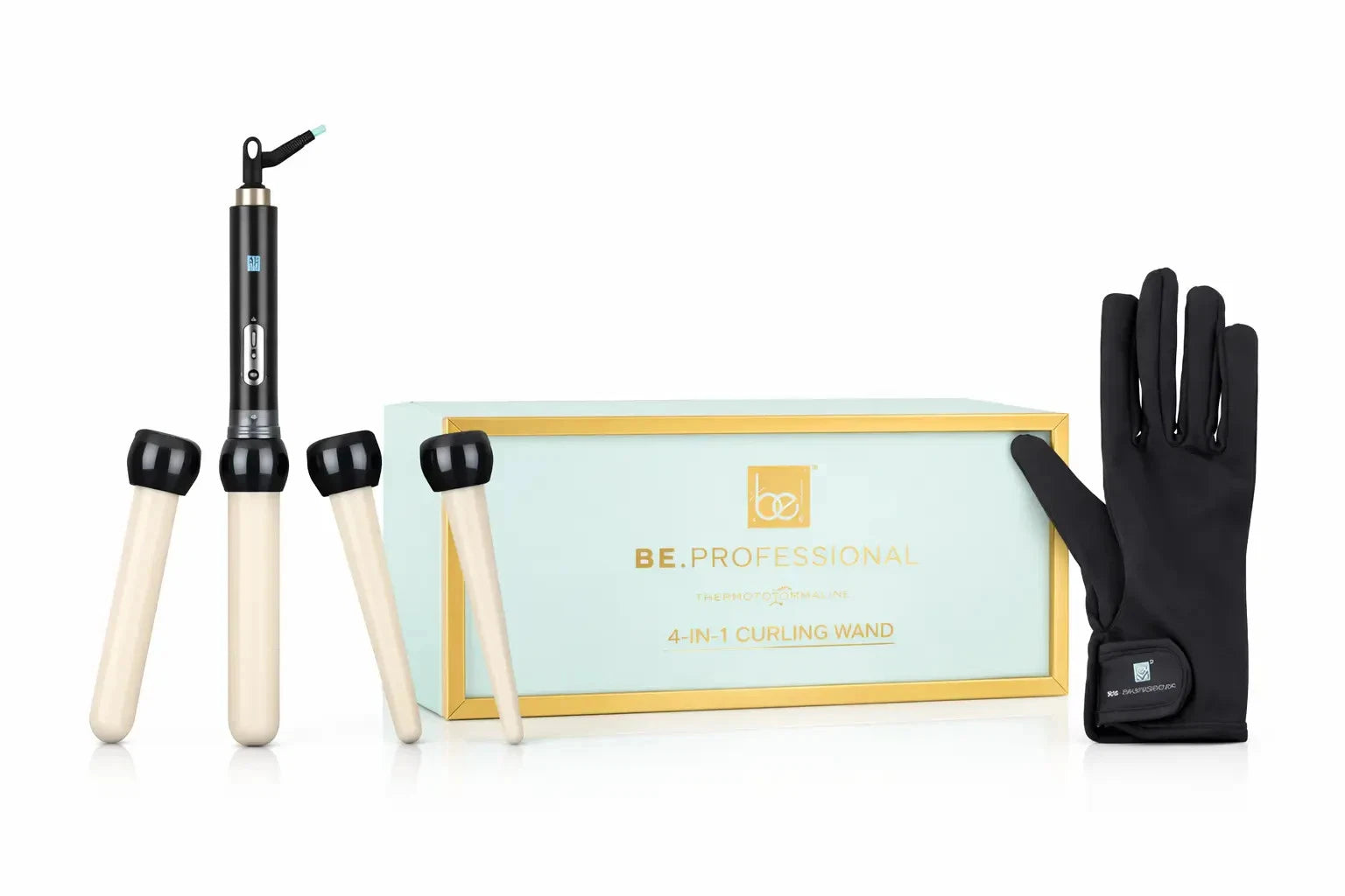 Black BE Professional 4-in-1 Curling Wand Set Interchangeable Barrels New Boxed