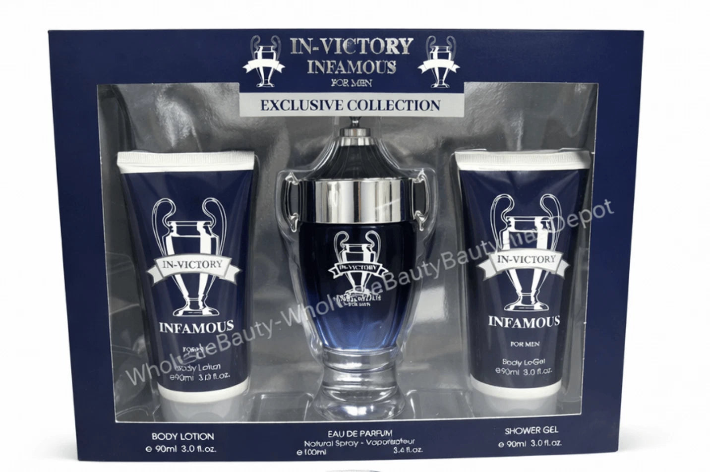 In-Victory Infamous Gift Set For Men EDT 3.4 oz Body Lotion 90ml Body Wash 90ml